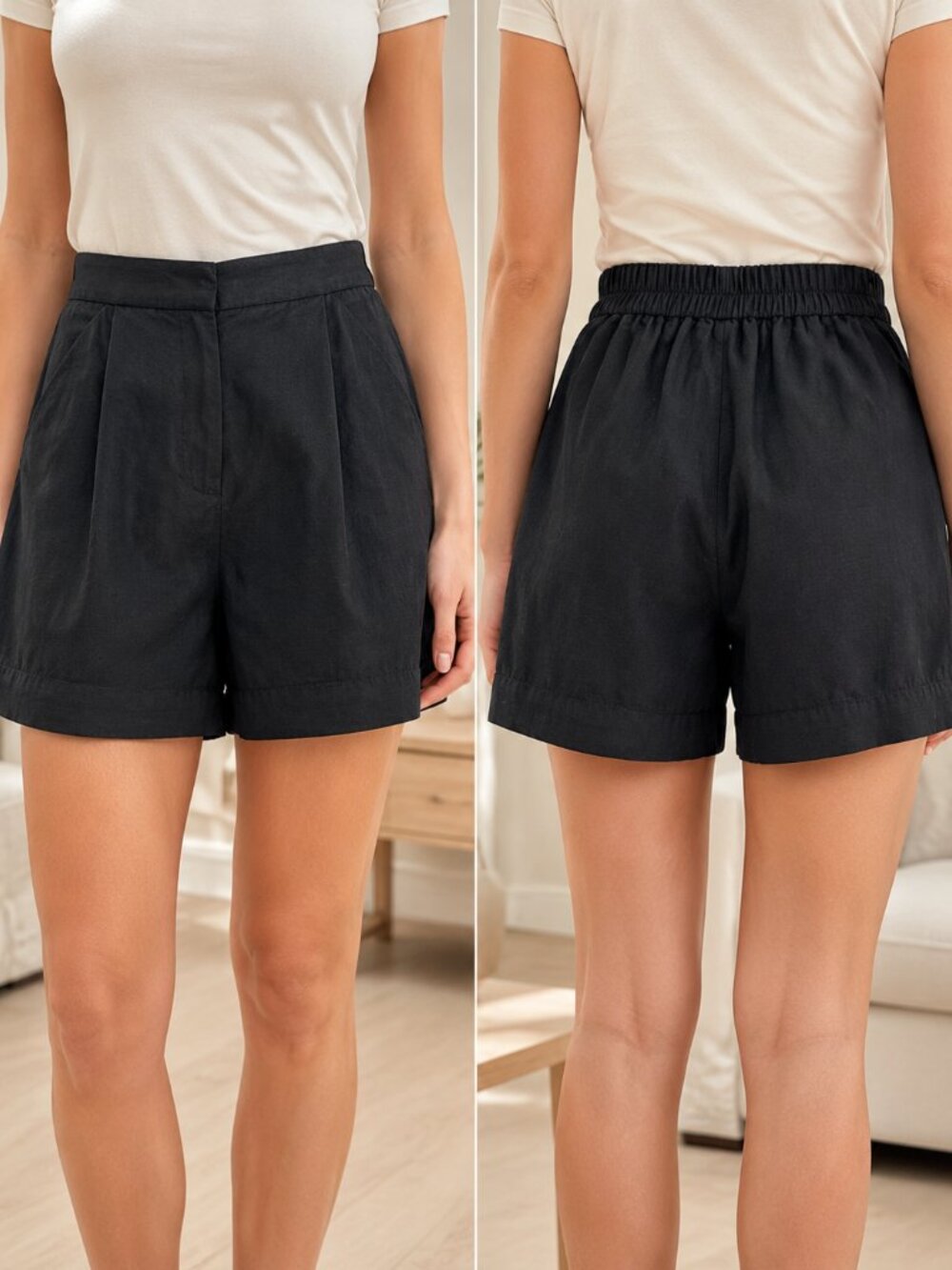 Aritzia Wilfred Fable Linen Mini Shorts Black 2